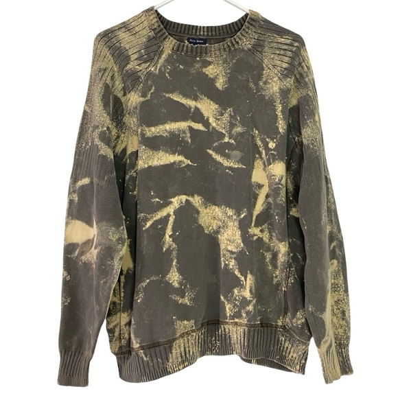 Upcycled Custom Sweater Mens Size Large Pullover Distressed Cotton Tan Cream - Picture 1 of 10
